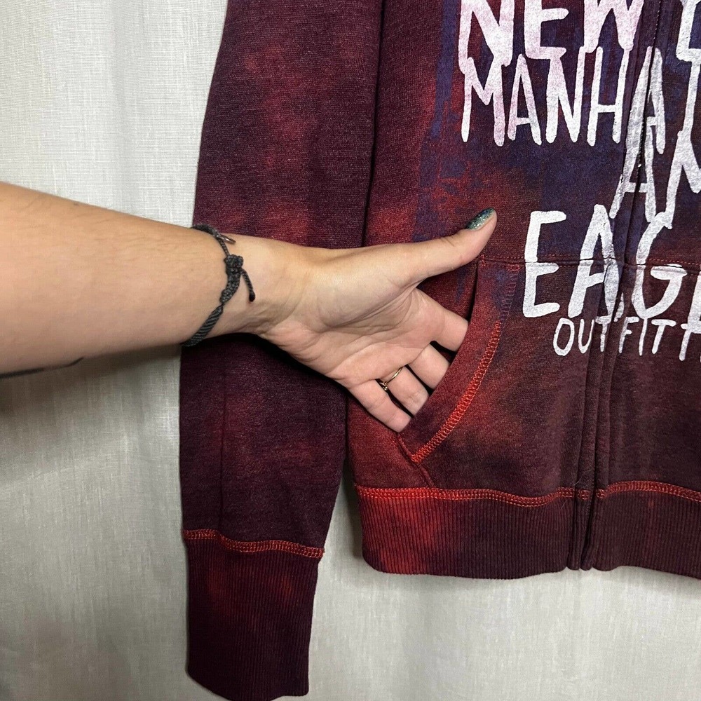 Tie Dyed Upcycled AEO New York Manhattan Purple Long Sleeve Full Zip Hoodie Sz M - Picture 6 of 12